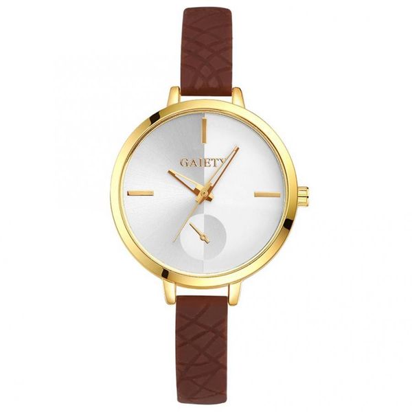 

gaiety simple style women lady alloy watch pu strap round dial quartz wristwatch, Slivery;brown