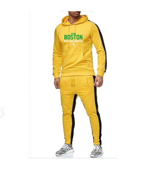 

2019new fashion men hoodies boston suits brand tracksuit men hip hop sweatshirts+sweatpants autumn winter fleece hooded pullover, Black