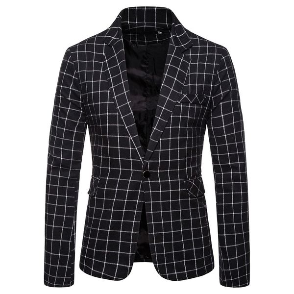 

men blazermen blazercharm men blazer casual fit slim suit one button business coat jacket plaid blouse blazer masculino, White;black