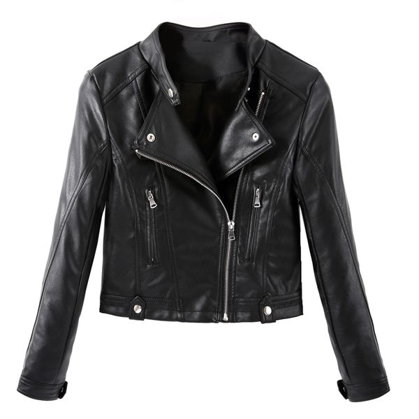 

2019 new fashion women leather jackets short pu leather jacket woman female moto casaco feminino turn down collar, Black