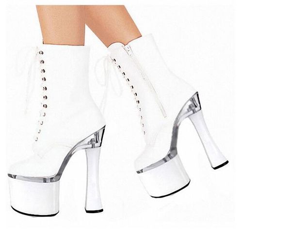 

18cm white side zipper low boots with super high heel women's booties, Black