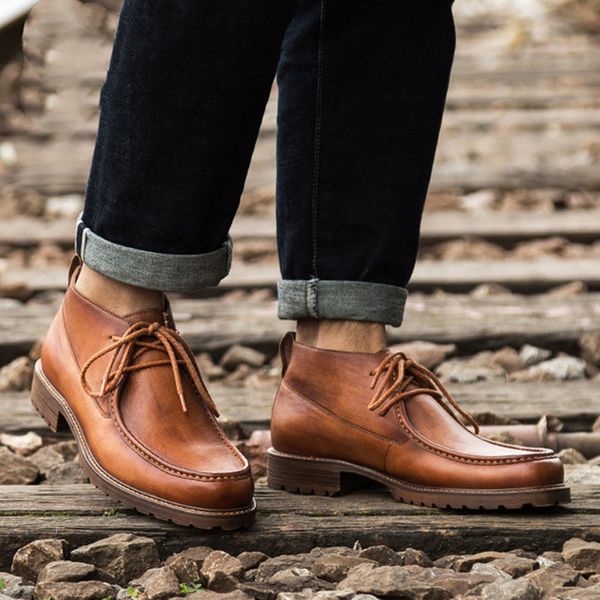 

summer men boots italy handmade men boots genuine cow leather autumn lace up booties vintage ankle martins, Black