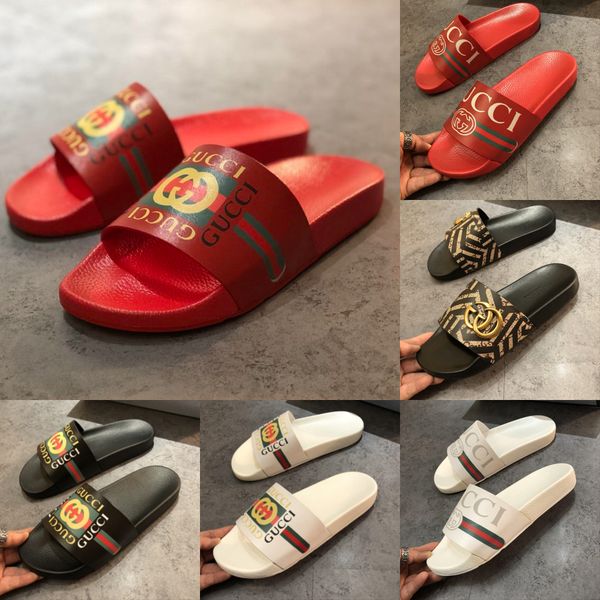 

new arrival mens luxury designer slipper sandals white black red striped slides sandal fashion mens indoor summer slipper shoes