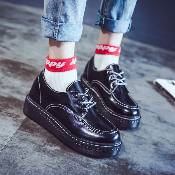 

2018 new korean fashion versatile flat shoes retro college wind england shoes comfortable trend street shooting flat, Black