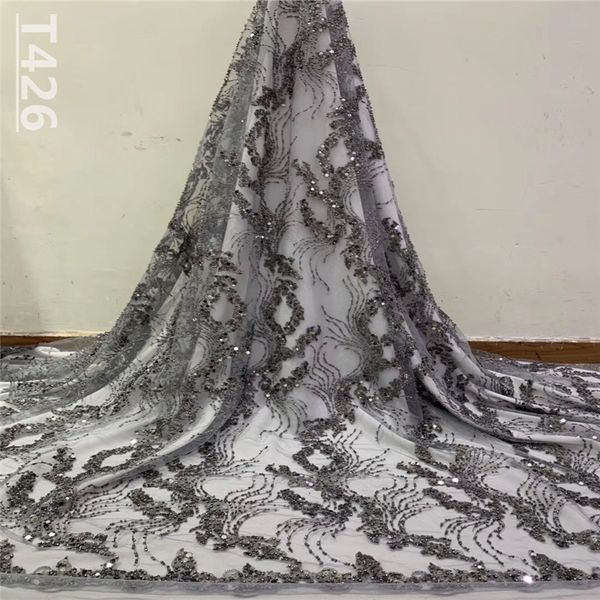 

2019 new stock green 5yards/lot hand made beads sequin embroidery tulle mesh lace fabric for wedding bridal dress /party, Black;white
