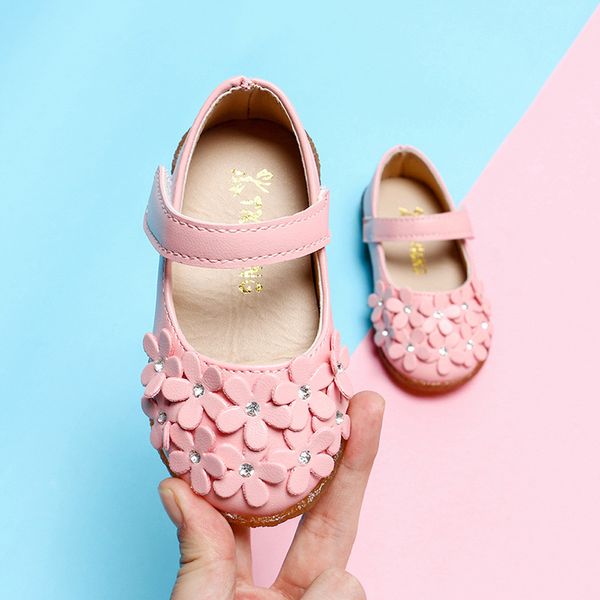 

toddler baby princess shoes girls quality leather flat shoes children sweet flower single shoe children soft sole princess shoes, Black