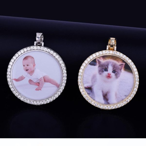 

сшитого фото медальоны кулон ожерелье 4мм теннис цепь кубического циркон мужчина хип-хоп ювелирные изделия 5..5x5.5cm, Silver