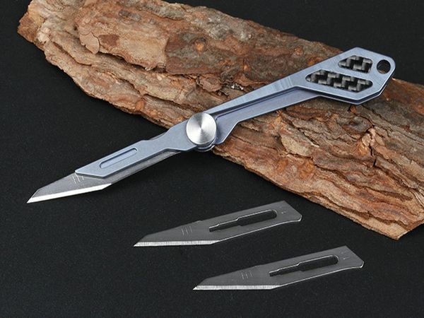 Top Quality JJ068 Carving cabo dobrável faca D2 cetim Lâmina TC4 liga de titânio Folding facas, Incluindo 2 Blades