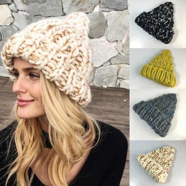 

lady women winter warm solid knit plain beanie cap ski hat casual winter hats slouch caps, Blue;gray