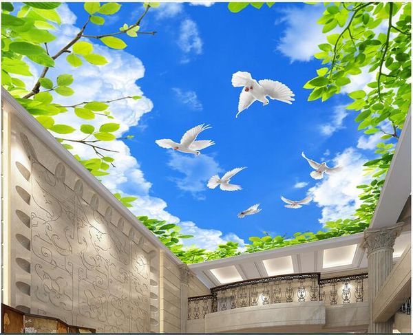 

3d ceiling murals wallpaper custom p blue sky white clouds green leaves pigeon decor living room 3d wall murals wallpaper for walls 3 d