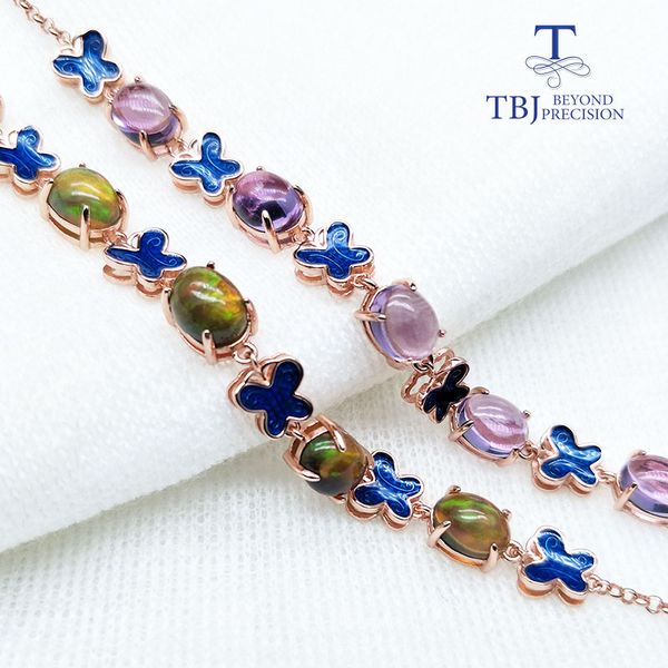 

tbj,natural 8ct black opal bracelet natural amethyst bracelet lotus design 925 sterling silver fine jewelry for women wife gift, Golden;silver