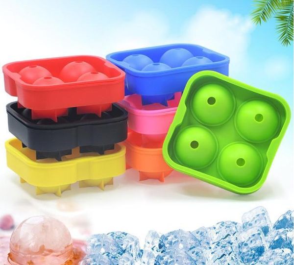 4 Шары Виски Ice Cube Maker MoldDrinking Вино Tray Кирпич Круглый Mold Maker Sphere Mold Party Bar Ice Moldes 10 цвета 100шт SN996