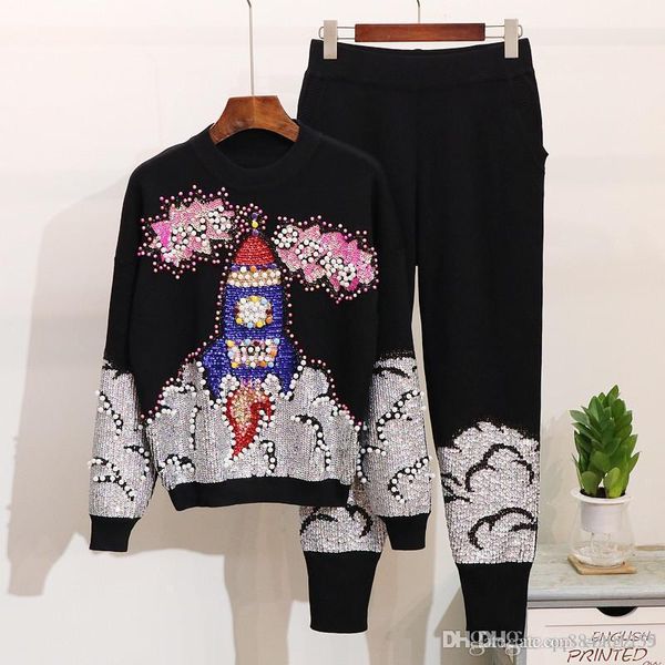 

2020 new designer tracksuits cotton autumn trousers sports suit casual two-piece sequined beaded letters long sleeves sportswear szie -xl, White