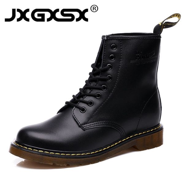 

men's leather shoes 2019 winter boots couple casual shoes spring leather botas mujer men's ankle boots couple motorcycle, Black