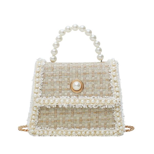 

elegant female pearl tote bag 2019 fashion new woolen women's designer handbag chain shoulder messenger bag purses