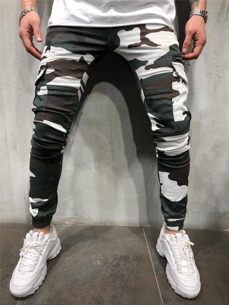 

Fashion Mens Camouflage Pencil Pants Male Fitness Cargo Pants with Pockets Male Hip Pop Panelled Pants