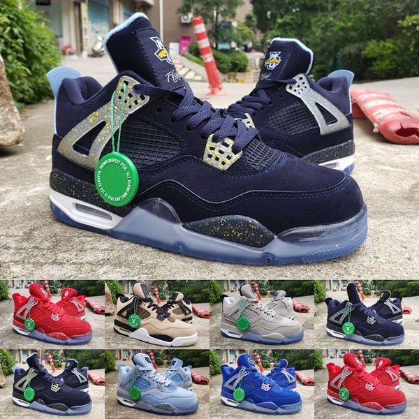 

2019 новые высокого качества 4 флорида аллигаторы пе unc powder blue suede баскетбол обувь мужчины 4s аллигаторы пе синий оранжевый unc спор