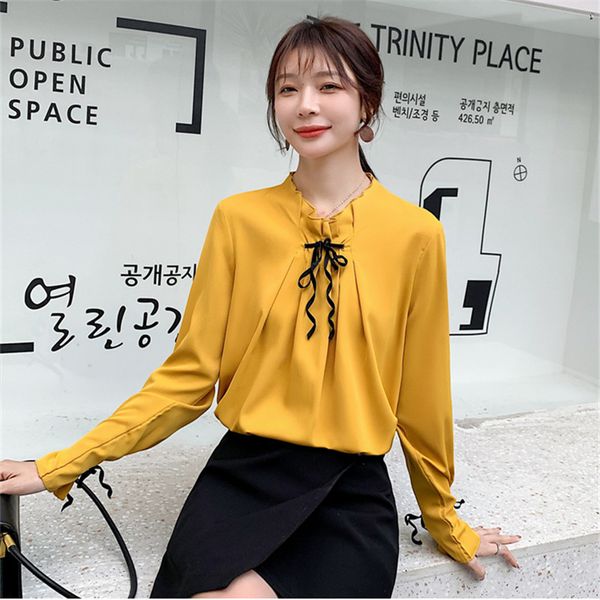 

fashion korea women blouses shirt butterfly sleeve chiffon office shirts blouse bow tie shirts blusas female, White