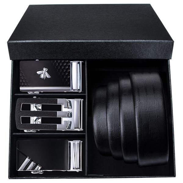 

hi tie fashion business wedding designer belts for men boxed luxury cowhide genuine leather belt men sliver buckle jeans belt, Black;brown