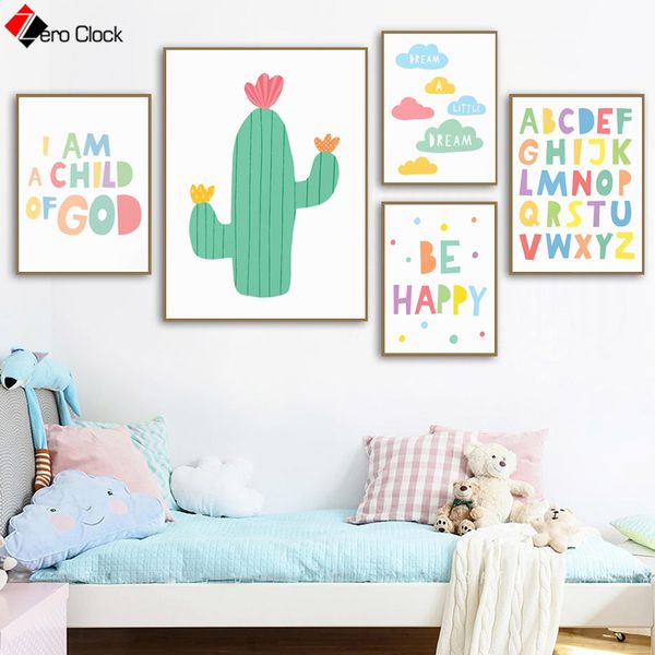 

scandinavian modern canvas painting cactus cloud print rainbow quotes posters pastel color wall art nursery decoration pictures