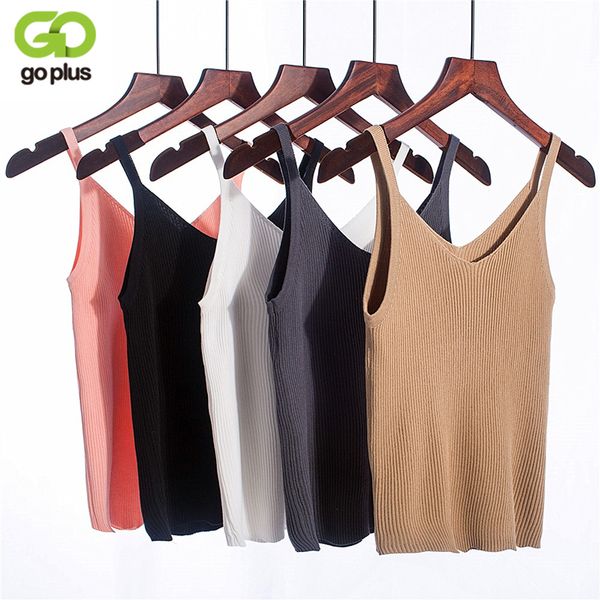 

goplus 2018 summer crop knitted tank women blouse v neck female t-shirt sleeveless vest casual camis streetwear, White