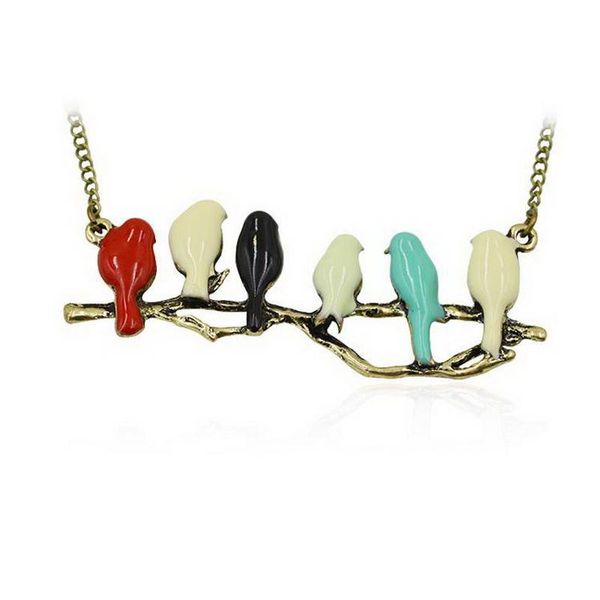 

style creative six birds branch pendant necklace petrol dripping vintage personality jewelry for women wholesale, Silver