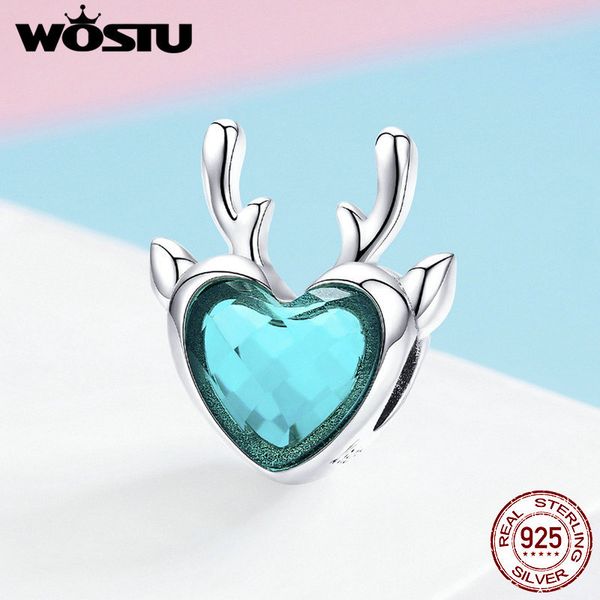 

wostu new design 925 sterling silver christmas blue elk deer bead fit charm bracelet & necklace pendant original jewelry fic1022