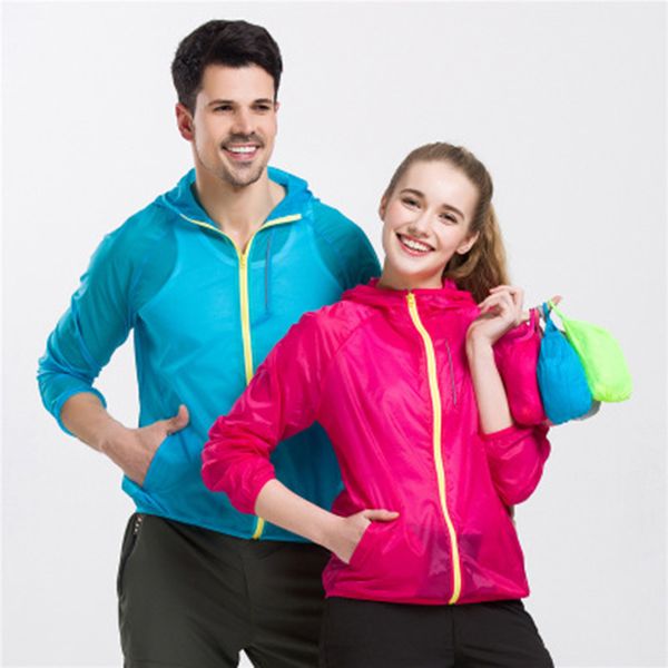 

women men outdoor sports windproof hiking jacket sunshade rain jacket coat quick dry hooded sports cycling running jackets, Blue;black