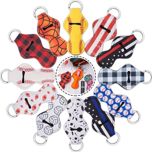 

neoprene keychain printed chapstick holder leopard keychain wrap lipstick holders lip cover decoration key chain kha043