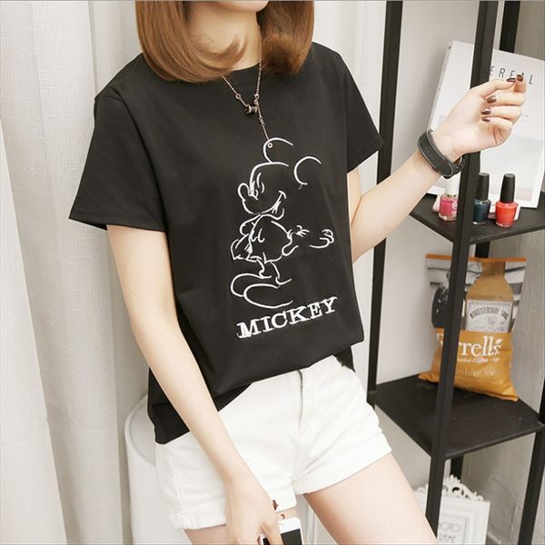 

2020 мультфильм футболка с коротким рукавом футболки вышивка вышивка большой размер женщин верхняя женская половина рукав, White