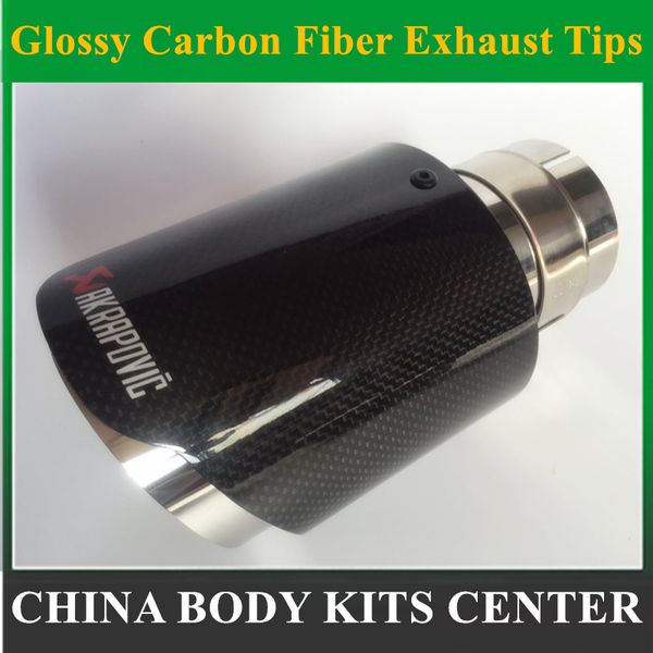 

1pcs glossy carbon fiber + 304 stainless steel universal exhaust pipe tip akrapovic car exhaust muffler tip