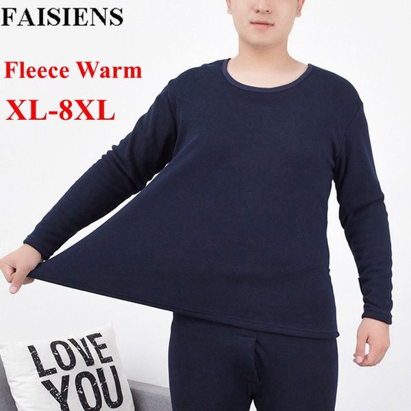 

2018 winter new mens long johns thermal underwear o neck plus size 7xl 8xl solid fleece thicken male underwear and pants set, Black;white