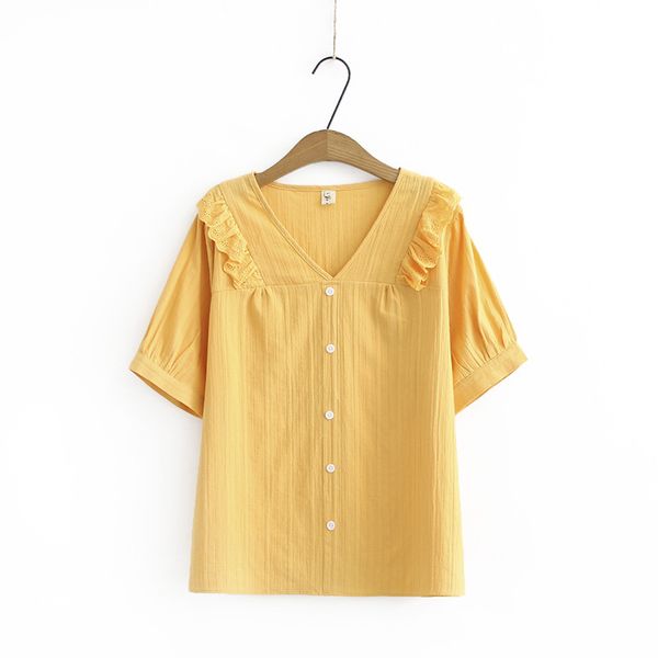 

summer women's and blouses 2020 new casual solid color v neck short sleeve loose plus size blouses for women white yellow