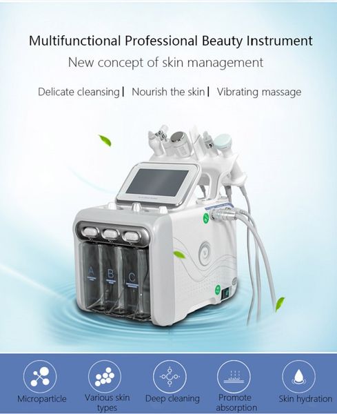 Multifunktionale Schönheitsausrüstung 6 in 1 mit Ultraschall-RF-BIO-Kühlung, Sauerstoff-Mikrodermabrasion, Wasser-Dermabrasion, Hydro-Gesichtsmaschine