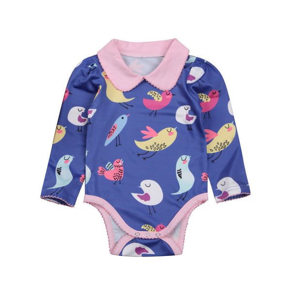 

0-18m cute newborn baby girl animal birds peter pan collar long sleeve cotton bodysuit costume sunsuit, Blue