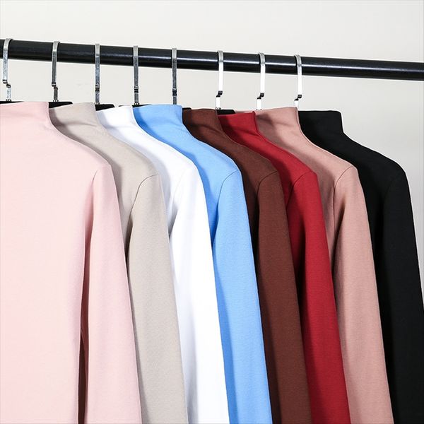 

базовый 2019 тонкий длинный рукав футболка женская сплошной цвет рубашки женские, White