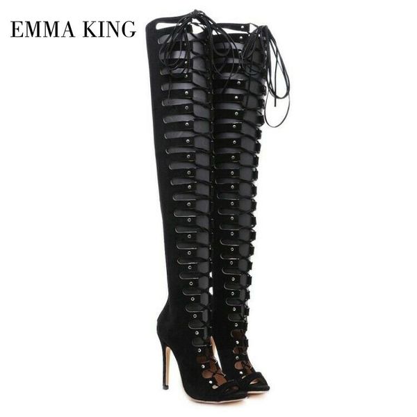 

womens peep toe lace up boots sandals back zipper hollow out gladiator shoes black thigh high boots fashion shoes women
