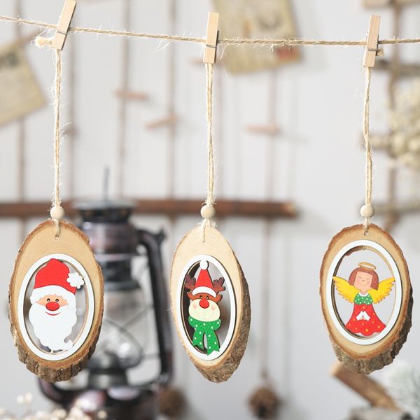 

diy деревянные ремесла дети подарок для дома рождественская вечеринка украшения рождественские круглые деревянные подвески украшения xmas tr