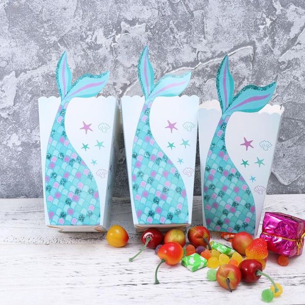 

1 set lovely mermaid party supplies paper popcorn boxes bags treat boxes snack popcorn box corn container for birthday