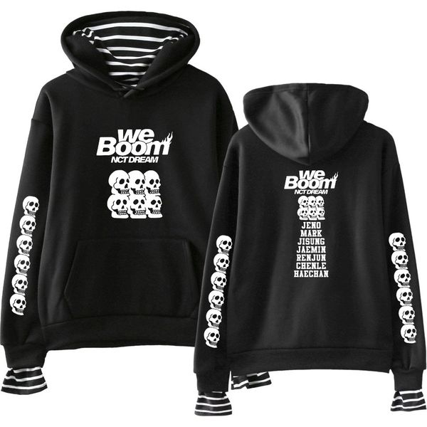 

women's hoodies & sweatshirts 2021 nct dream we boom printed fake two pieces for women k-pops casual hooded streetwear plus size, Black