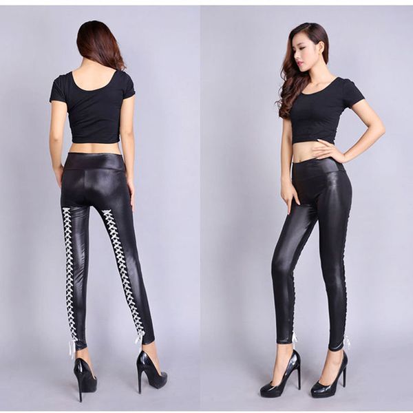 

women's leggings leather pants women female autumn winter high waisted trousers streetwear skinny stretch pencil pantalons, Black