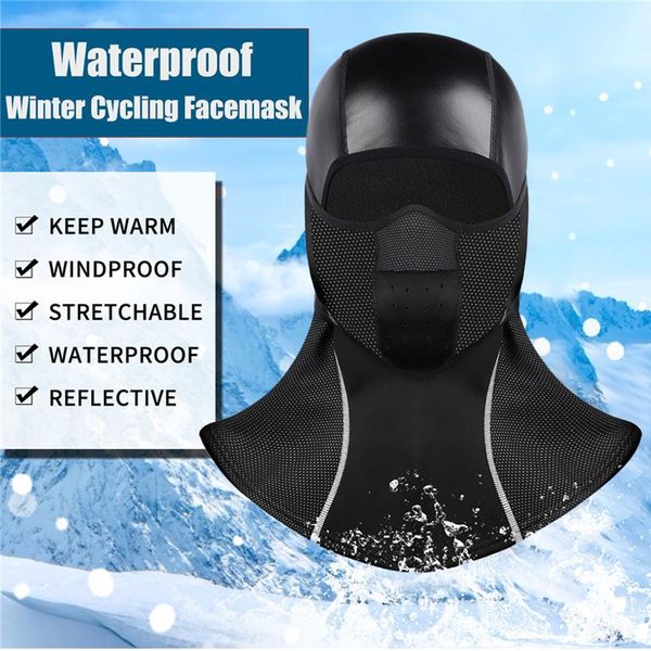 

winter leather hood riding mask wind and cold protection face warm outdoor sports equipment, Black
