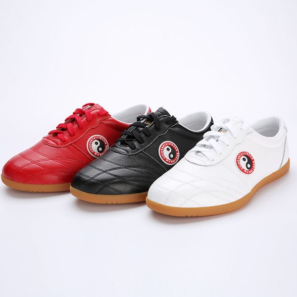 

cowhide tai chi shoes soft genuine leather shoes martial arts sneaker sports training footwear red white black