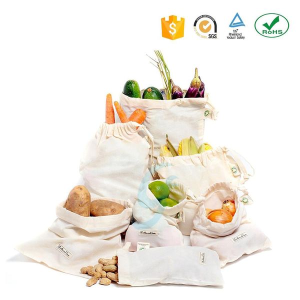 

shopping bag cotton linen storage package bags drawstring bag travel women cloth eco fruit pouch