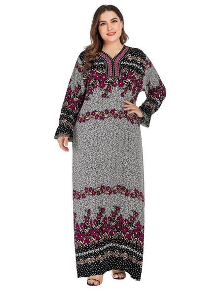 

women plus size kaftan vintage abaya printed caftan muslim ethnic long sleeve beach holiday maxi dresses arab robe loose jilbab, Red