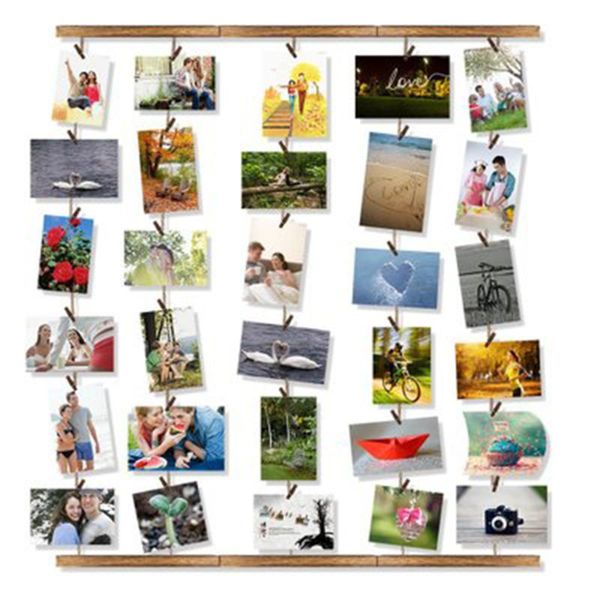 

wooden picture p frame for wall decor ajustable twines collage artworks prints organizer hanging display frames 28x26in