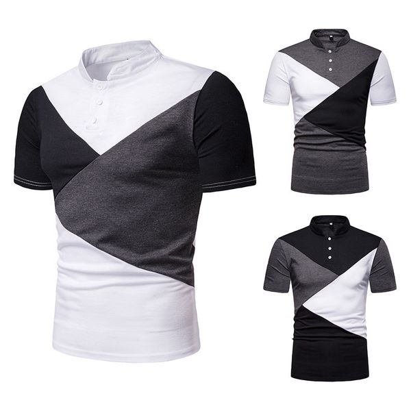 

men's t-shirt batches 2019 new style summer wear men henry collar short sleeve ouma lapel t-shirt d07, White;black