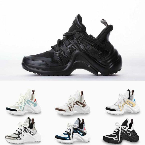 

2018 designer black casual shoes white blue monogram black archlight sneakers men women genuine leather trainers runner shoe, White;red