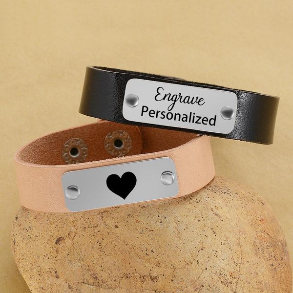 

2 цвета персонализированные из натуральной кожи браслет из нержавеющей стали id tag wrist wrap пользовательские гравированные имя логотипа б, Golden;silver