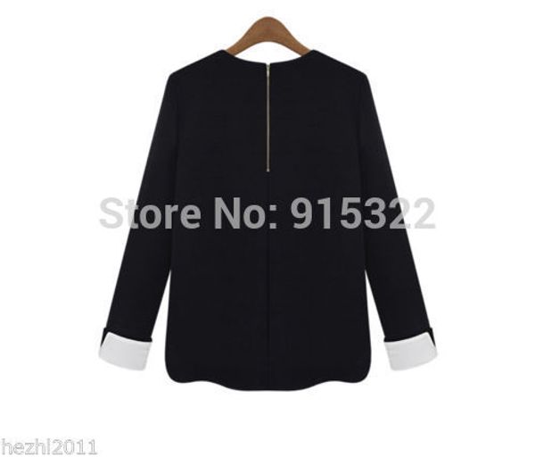 

2014 women long sleeve back zip shirt crewneck loose blouse size 6-20, White